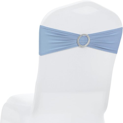 MDS Premium Spandex Chair Sashes - Stretch Chair Cover Bands with Buckle Slider | Pack of 100 - Baby Blue