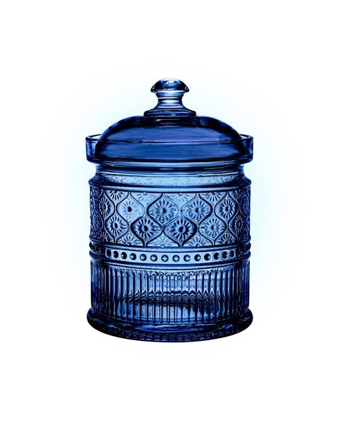 Godinger Canister Storage Container, Non Leaded Crystal Storage Canister Blue - 4X6