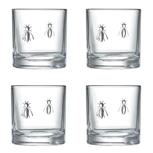 La Rochere Napoleon Bee Whiskey Glasses Set of 4 — Elegant Glassware for Any Occasion – Bee Embossed Whiskey Tumbler Set (11 oz)