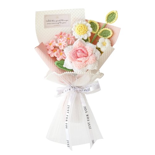 Piklado Handmade Crochet Rose Daisy as a Gift for Lover, Family,Friends. Crochet Bouquet, Crocheted Yarn Flowers, Artificial Flower Finished Bouquet