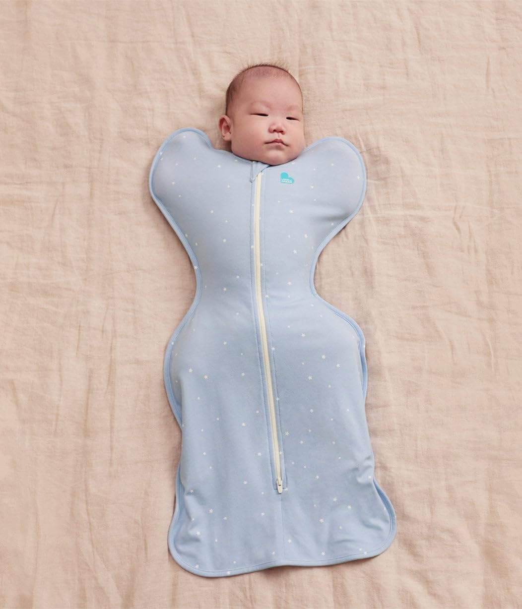 Love to Dream Swaddle Up Original - Ultra Breathable Cotton Wearable Blanket | Arms Up Design, 1.0 TOG, Medium 13-19lbs, Twinkle Powder Blue