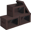Homsorout Foldable Storage Boxes - Clear Window Clothes Organizers | Fabric Bins, Brown, 3 Pack