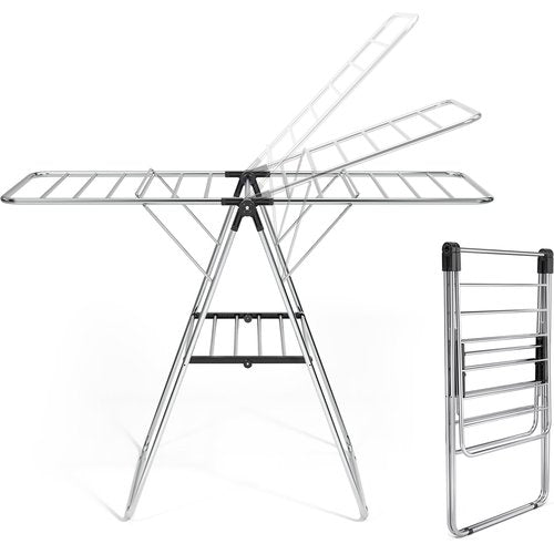 APEXCHASER Clothes Drying Rack, Drying Rack Clothing with Height-Adjustable, Foldable Gullwings Laundry Rack, Indoor Outdoor Use, No Assembly,Black