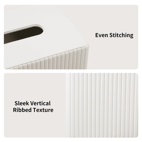 MEIBOOCH Extra Large Tissue Box Cover for Standard Size 180 to 230 Count Box of Tissues, PU Leather Rectangle Tissue Holder with Magnetic Closure (Ivory)