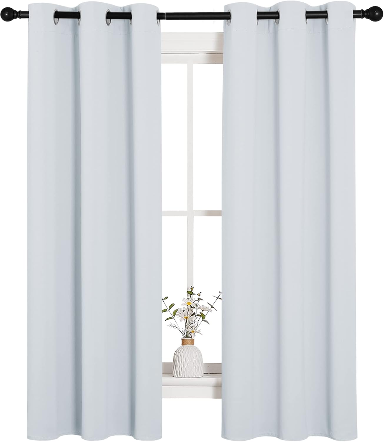 NICETOWN Room Darkening Curtains - Thermal Insulated Grommet Drapes for Bedroom | Greyish White, 34x63 Inches (2 Panels)