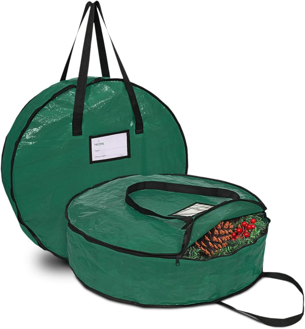 ProPik Christmas Wreath Storage Bag - 30" Tear-Resistant Holiday Container with Heavy-Duty Handles | 2 Pack, Green