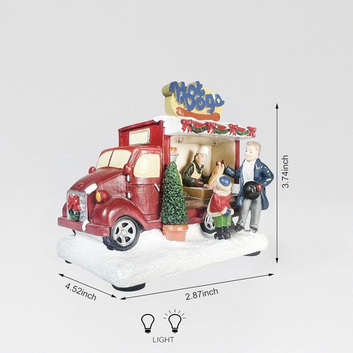 Moments In Time Hot Dog Food Truck | LED Lighted Christmas Village Decor - 3.74” Handcrafted Polyresin