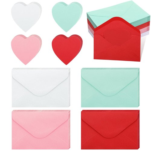 Cholemy 240 Pcs Valentines Day Heart Cards with Envelopes Blank Colorful Heart Shaped Greeting Cards Paper Cutouts for Valentines Party Gift Exchange Anniversary Weddings(Red, White, Pink, Green)