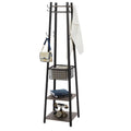 VECELO Coat Rack Freestanding,Hall Tree with Metal Basket and Storage Shelves,Industrial Coat Stand with 8 Hooks for Hanging Coats/Hats/Bags/Umbrellas,18 x 18 x 72 In,Antique Brown