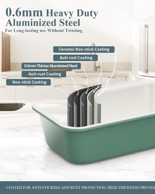 Ymiton Ceramic Nonstick Baking Pans Set, Non Toxic 30 PCS Stackable Bakeware Sets, 550°F Oven Safe Baking Sheet & Pans, Warp-Free, Dishwasher Safe, PTFE/PFOA/PFOS-Free (Green)