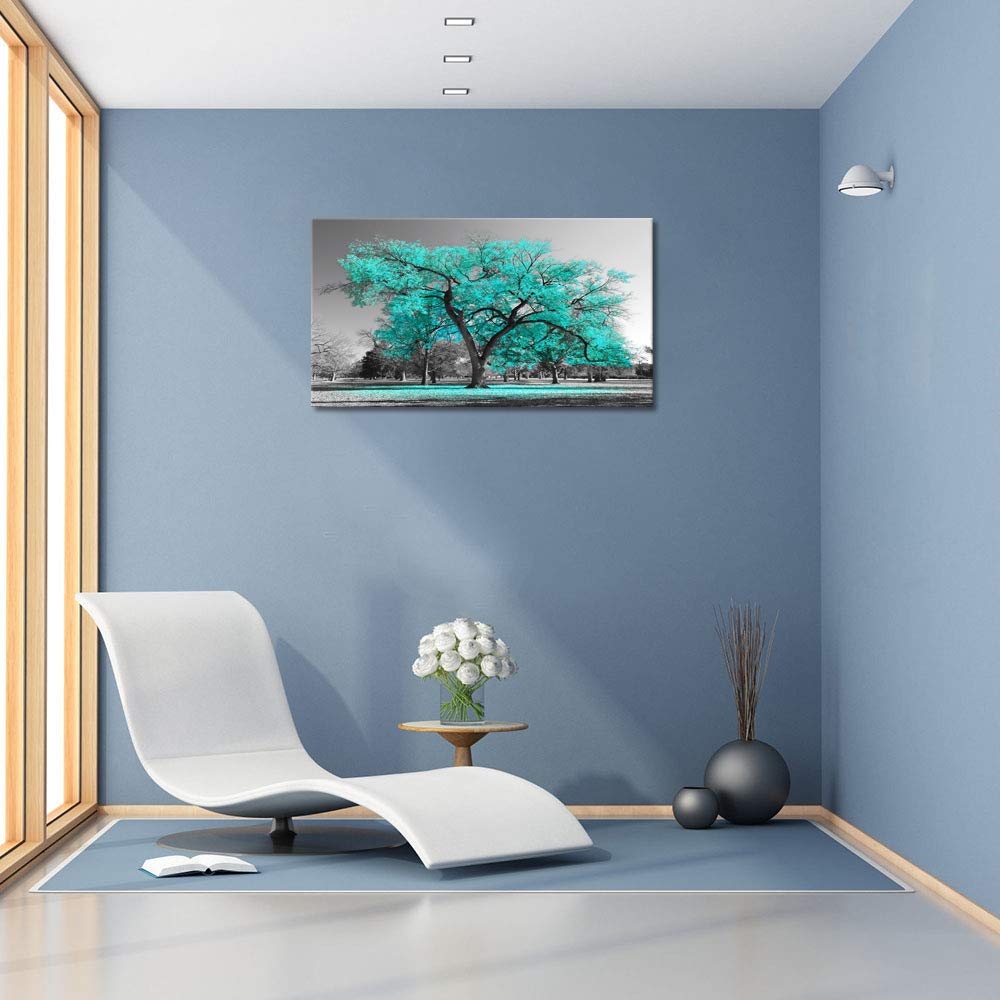 Visual Art Decor Teal Tree Canvas Wall Art Turquoise Wall Decor Canvas Prints, Framed Artwork for Living Room Bedroom Decoration 20inx36in
