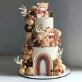 SONICEBUY 33Pcs Bear Cake Topper Boho Rainbow Cake Decorations with Beige Brown Bears Pearl Balls Rainbow Cake Pick for Boy Girl Baby Shower Gender Reveal Wedding Birthday Party Supplies