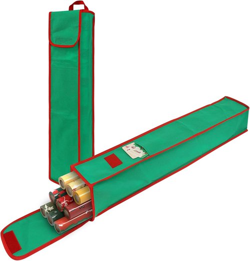 Gift Wrapping Paper Organizer by [Brand Name] - Storage Bag with Pockets & Handles | 29” x 5.5” x 5.5”, Green