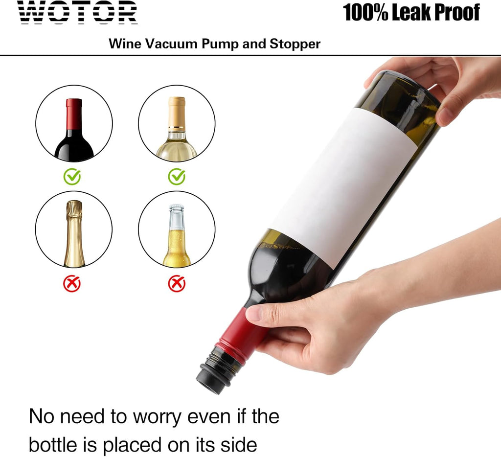 WOTOR Wine Saver Vacuum Pump with 4 Stoppers, Wine Stopper, Wine Preserver, Reusable Bottle Sealer Keeps Wine Fresh, Ideal Wine Accessories Gift