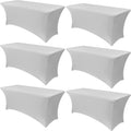 Obstal 6 Pack Stretch Spandex Table Covers - Fitted Tablecloths for 6 FT Tables | Silver, 72" L x 30" W x 30" H