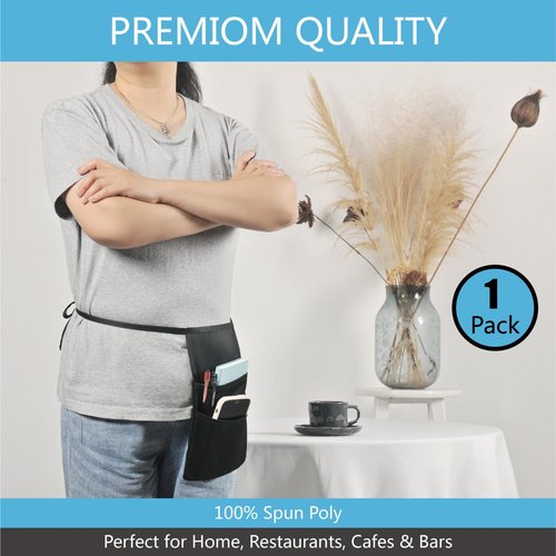 tsmyp Hip pouch apron Black Waitress Waiter Server Short Aprons Kitchen apron,Two front and two back pockets,6.7" x 9.8" (hip pouch apron, 1)