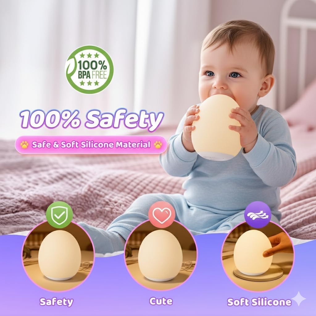 Skiennix Egg Night Light - 7 Color Changing Portable Lamp with 30-Minute Timer for Kids' Nursery