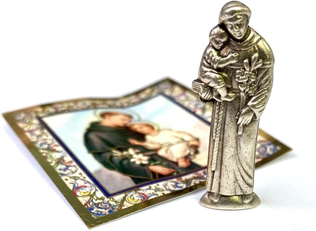 St. Anthony Mini Statue Gift Set - 1 Inch Long Statue with Prayer Card | Perfect Religious Gift