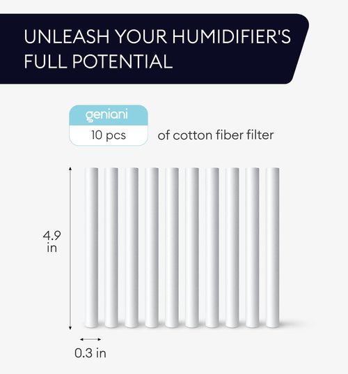 GENIANI Humidifiers Cotton Sticks Filter Replacement - Portable Wicks Refill Sponges for USB Mini Humidifiers in Bedroom, Office, Car, Home (10 PCS)