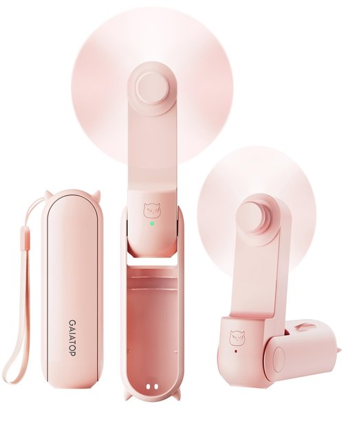 GAIATOP Portable Handheld Fan, 3 IN 1 Mini Foldable Travel Fans [17H Max Cooling Time] with Power Bank, Pocket Design USB Rechargeable for Travel Concert Lash Makeup, Summer Gifts for Women Girl, Pink