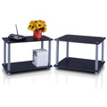 Furinno TURN-N-TUBE Side Table Set of 2, 2-Tier Modern Rectangle End Table with Open Shelf, Night Stand, Bedside Table, Toolless Assembly, for Living Room, Bedroom, Black