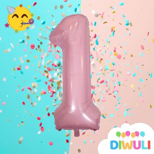 DIWULI 40-Inch Pastel Pink Number 1 Balloon - Large Foil Balloon for 1st Birthday Party Decorations