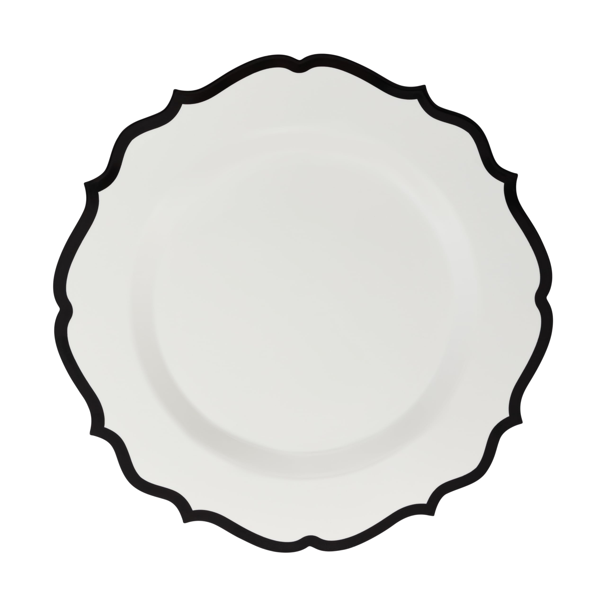 PLASTICPRO 32 Pack Elegant Disposable Plastic Plates Combo Set Includes 16 Dinner Plates and 16 Salad Plate Heavy Duty Fancy Party Plates White & Black Contemporary Design