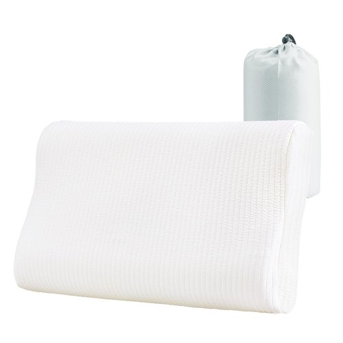 YOUR MOON Memory Foam Travel Pillow, Pure Cotton Cover, Ergonomic Wave Compressible Camping Pillow for Sleeping, Portable Backpacking Neck Support Pillows for Hiking, Car & Airplane (Off White)