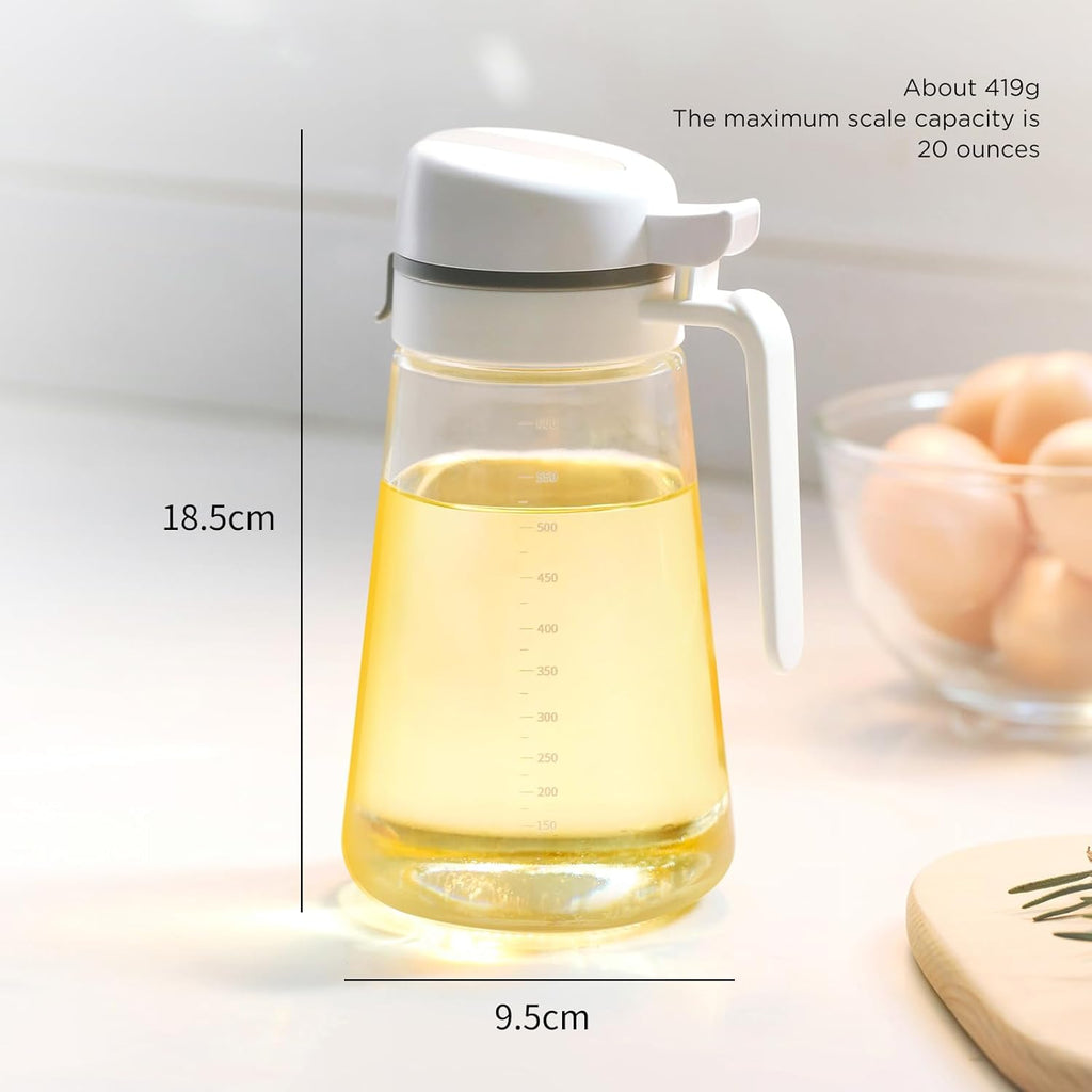Skiennix Auto Flip Glass Olive Oil Dispenser Bottle - 22oz Clear Cruet for Kitchen Use