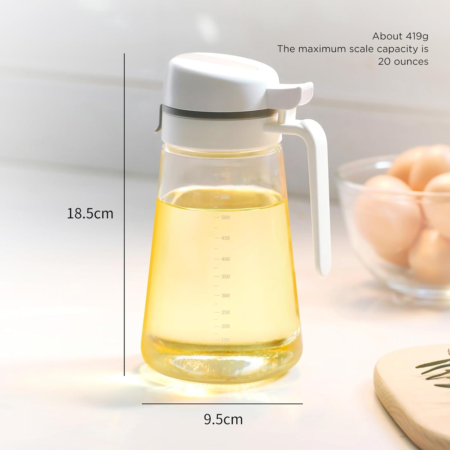 Skiennix Auto Flip Glass Olive Oil Dispenser Bottle - 22oz Clear Cruet for Kitchen Use