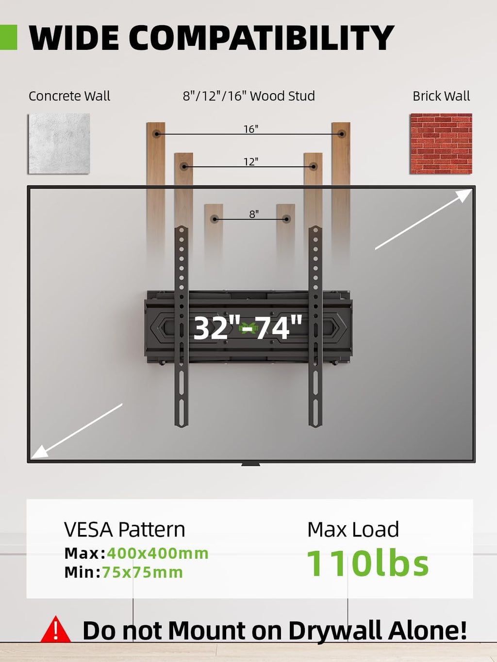 USX MOUNT TV Wall Mount - Dual Articulating Arms for 32-74 Inch Flat Screen | Swivel & Tilt Features