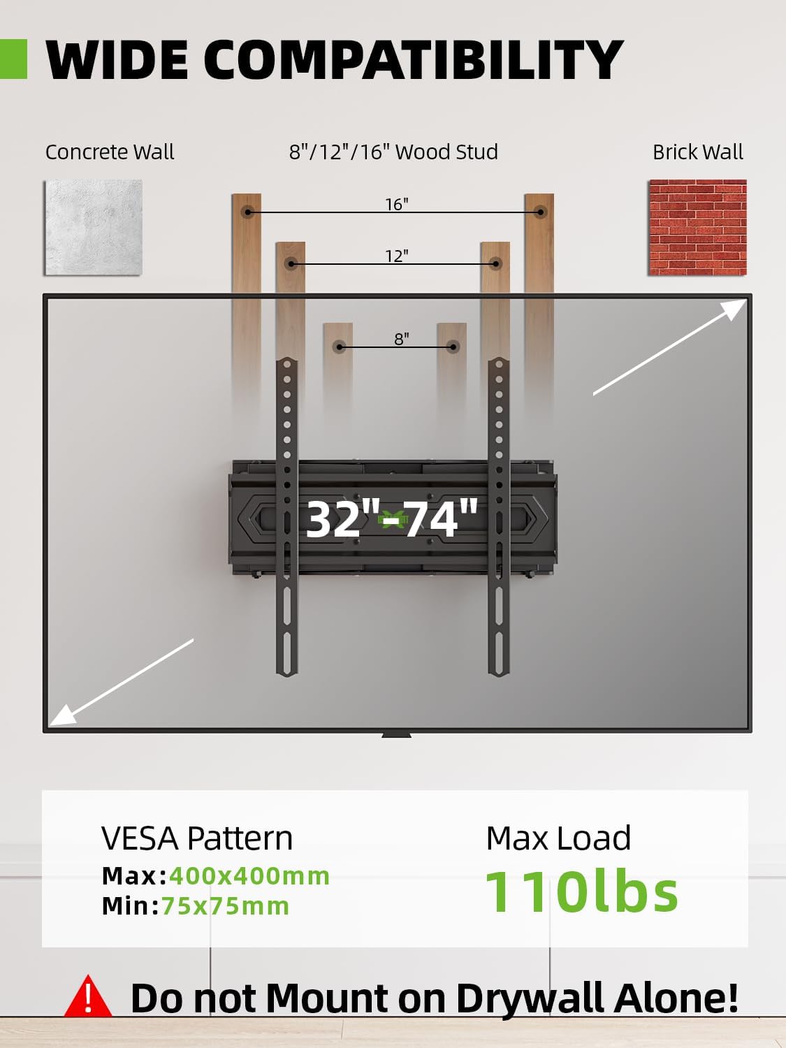 USX MOUNT TV Wall Mount - Dual Articulating Arms for 32-74 Inch Flat Screen | Swivel & Tilt Features