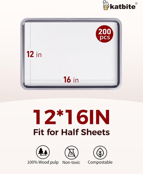 Katbite Heavy Duty Parchment Paper Sheets - 200PCS 12x16 Inch for Baking, Cooking & Frying