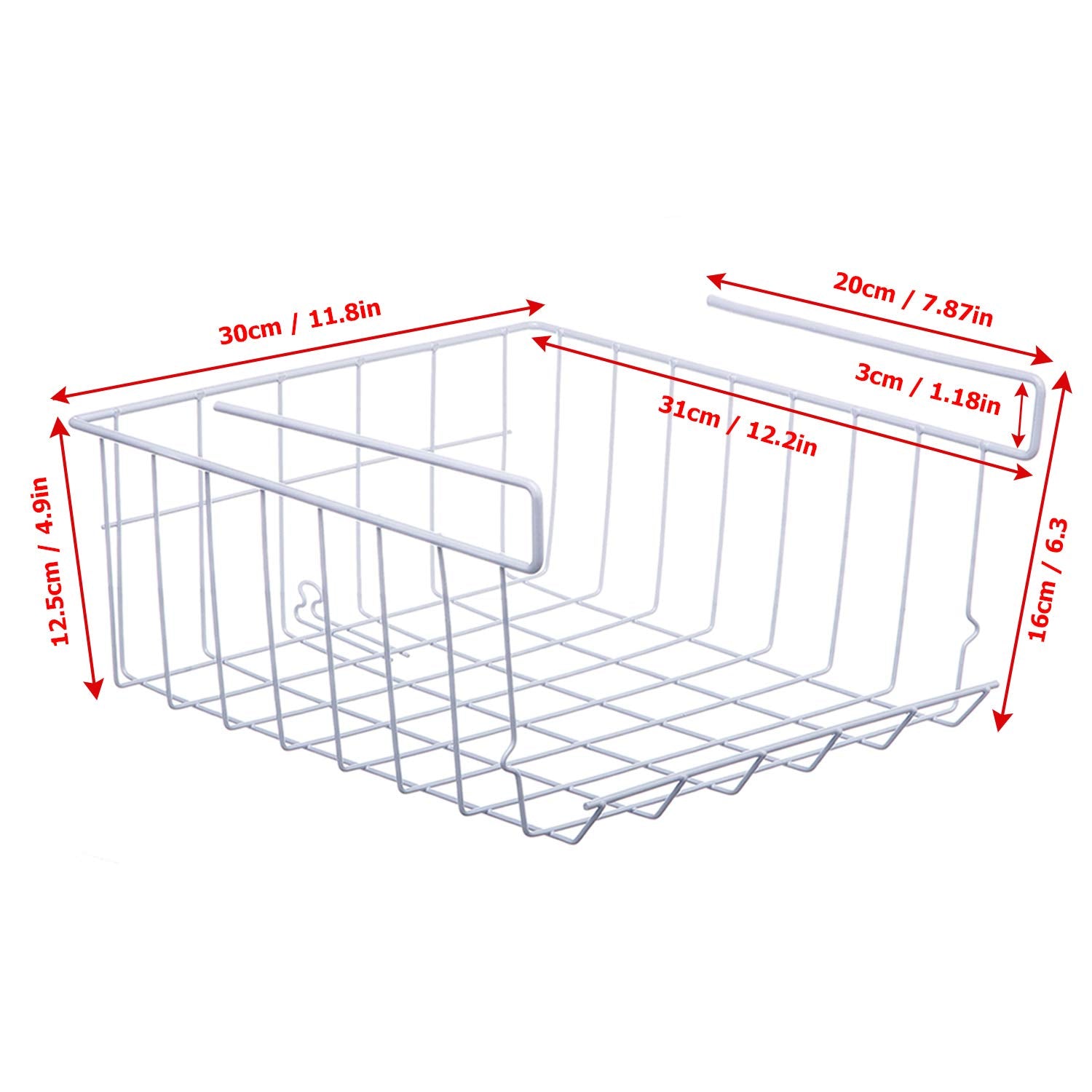 Lonians 2-Pack Under Shelf Hanging Storage Baskets - Metal Wire Rack Organizer for Kitchen, Pantry, Cabinet, Bathroom, Desk - Space Saving Shelf Extender (White, Large)