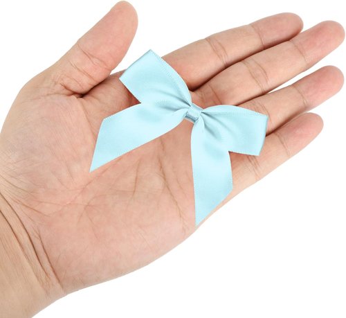 MECCANIXITY Mini Fabric Satin Ribbon Bows - 100Pcs 2.5" Sky Blue for Craft DIY & Wedding Decor