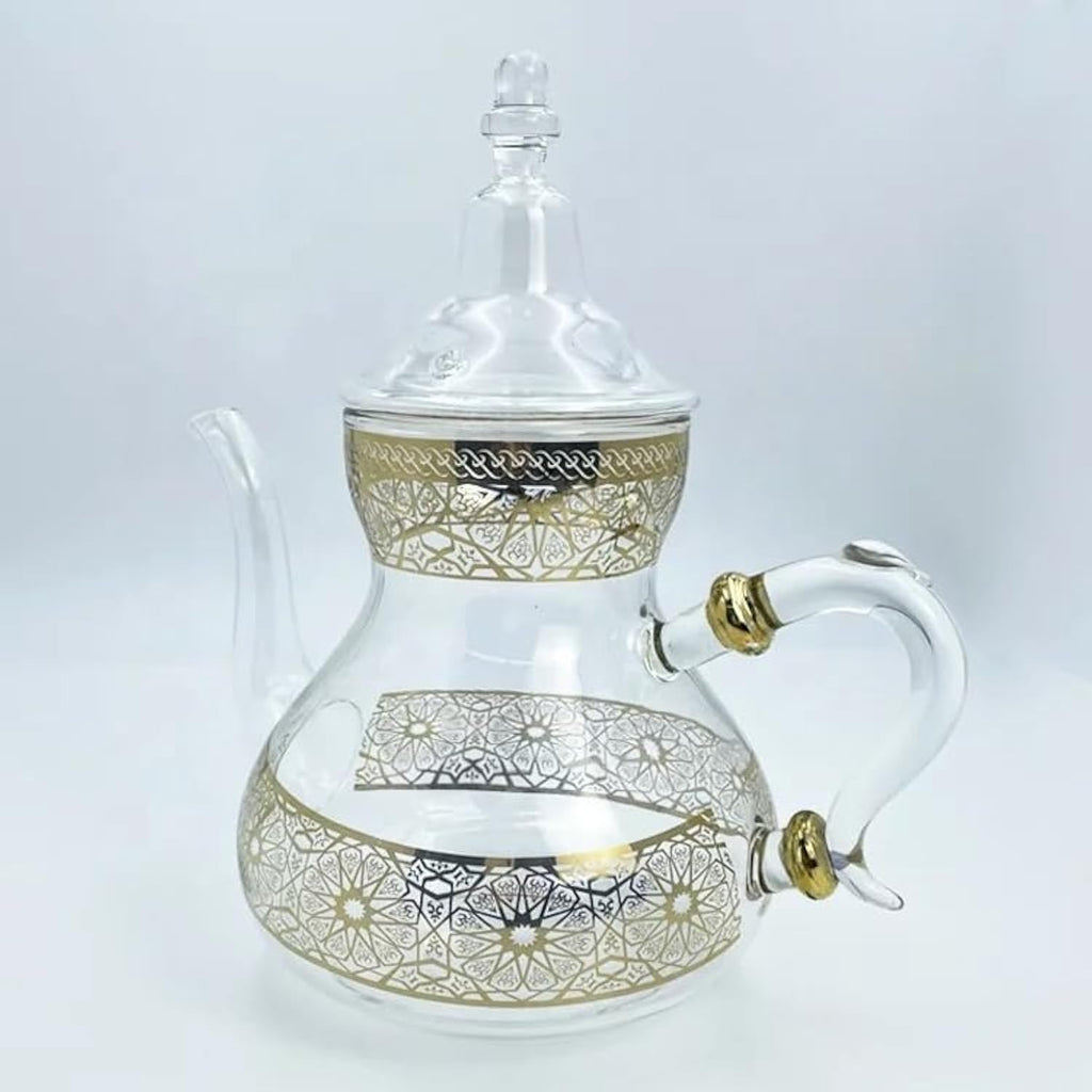 Marrakesh Gardens Imported Moroccan Glass Teapot with Integrated Filter, Bring Home a Beautifully Functional Near East Tradition, 47 Ounces. (1.50 L), Clear