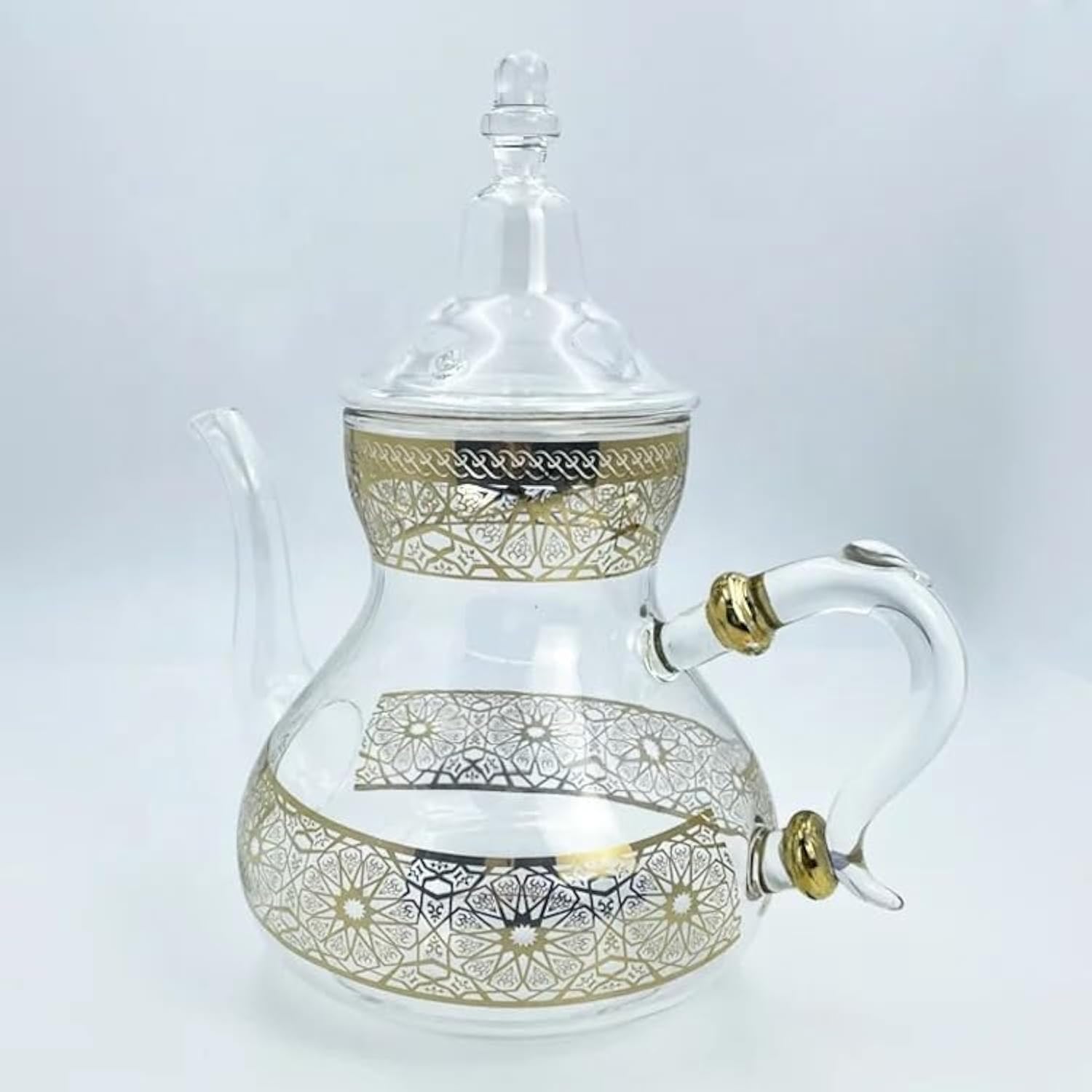 Marrakesh Gardens Imported Moroccan Glass Teapot with Integrated Filter, Bring Home a Beautifully Functional Near East Tradition, 47 Ounces. (1.50 L), Clear