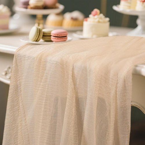Beige Cheesecloth Table Runner - 35x120 Inches | Rustic Boho Decor for Engagements & Baby Showers
