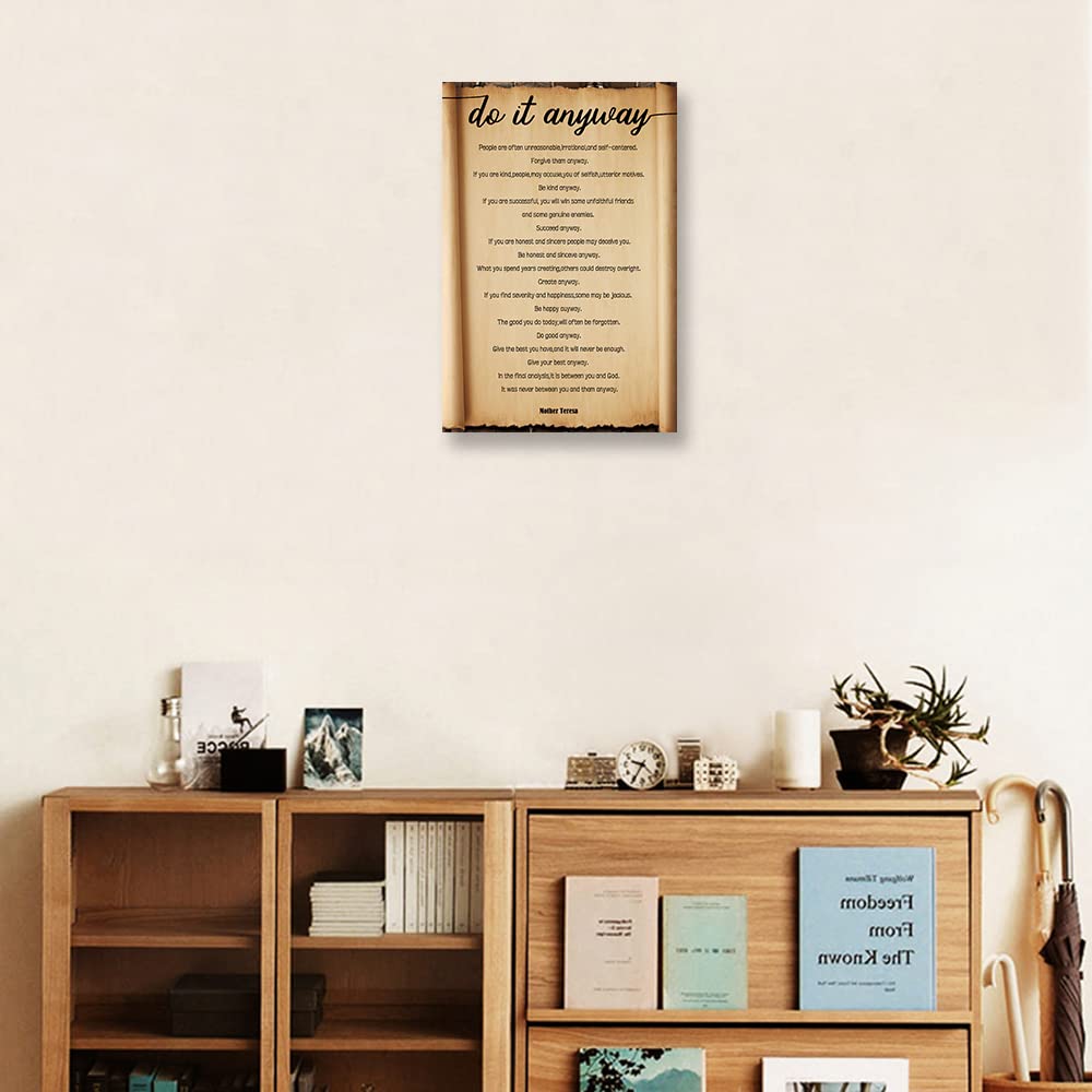 Desiderata Poem Framed Wall Art Motivational Poster Book Quotes Wall Art Retro Canvas Inspirational Picture Decorations Framed (16x24 inch)