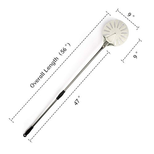 Komista Turning Pizza Peel for Brick Oven,9" Stainless Steel Small Round Perforated Pizza Paddle with 47" Long Handle…