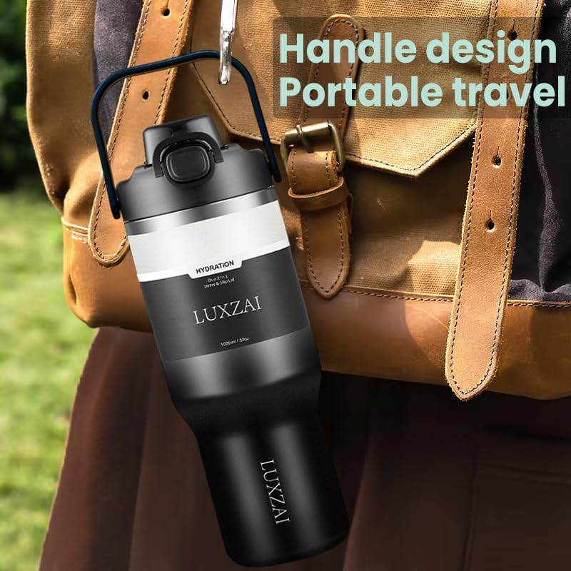 Skiennix 32 Oz Insulated Stainless Steel Tumbler - Leak-Proof Travel Mug with Handle & 2-in-1 Lid