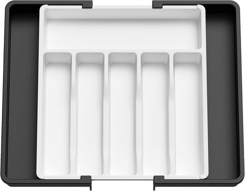 Lifewit Expandable Silverware Drawer Organizer - BPA-Free Utensil Tray for Kitchen | Adjustable Storage, 13-22 x 15", White & Black