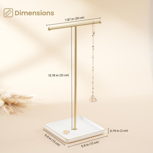 Lolalet Necklace Holder, Jewelry Display Stand with Ceramic Base Tray Jewelry Organizer Tree for Necklaces Bracelets Earrings Rings -White, 1 Tier