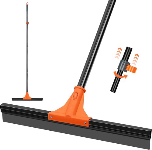JEHONN Heavy-Duty Floor Squeegee - 58.3-Inch Long Handle Rubber Scraper for Indoor & Outdoor Cleaning