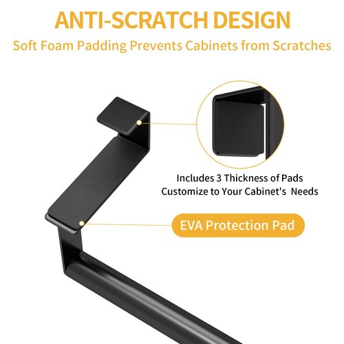 STWWO Over The Door Towel Rack, Kitchen Towel Holder Over Cabinet Door Towel Bar Stainless Steel for Cupboard for Kitchen Dish Towel Holder Hanger, 2 Pack (Black)
