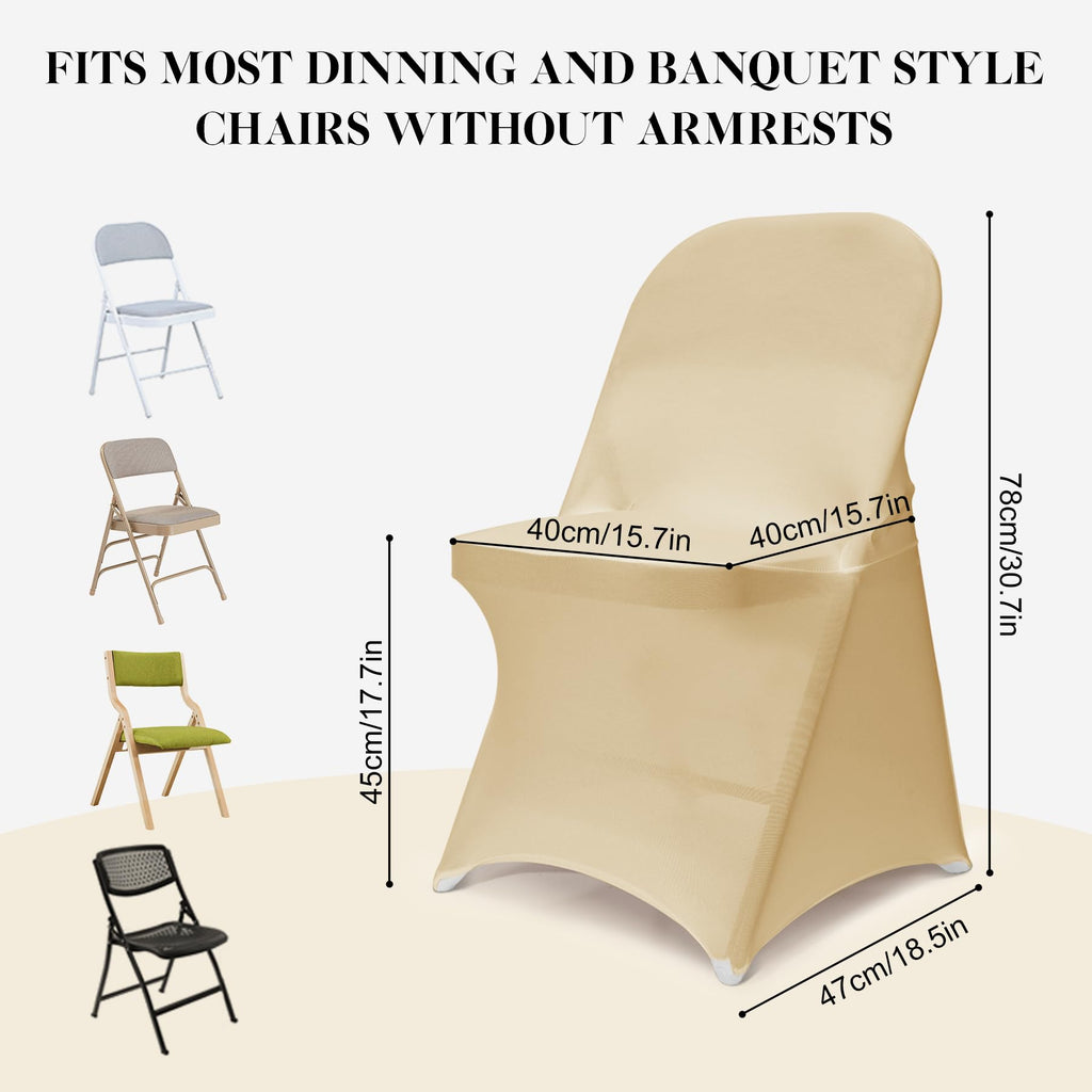 AZAMIA Stretch Folding Chair Covers 30pcs Spandex Chair Covers Protector for Wedding Party Dining Banquet, Washable Universal Fitted Chair Slipcovers for Celebration Birthday (Champagne, 30pcs)