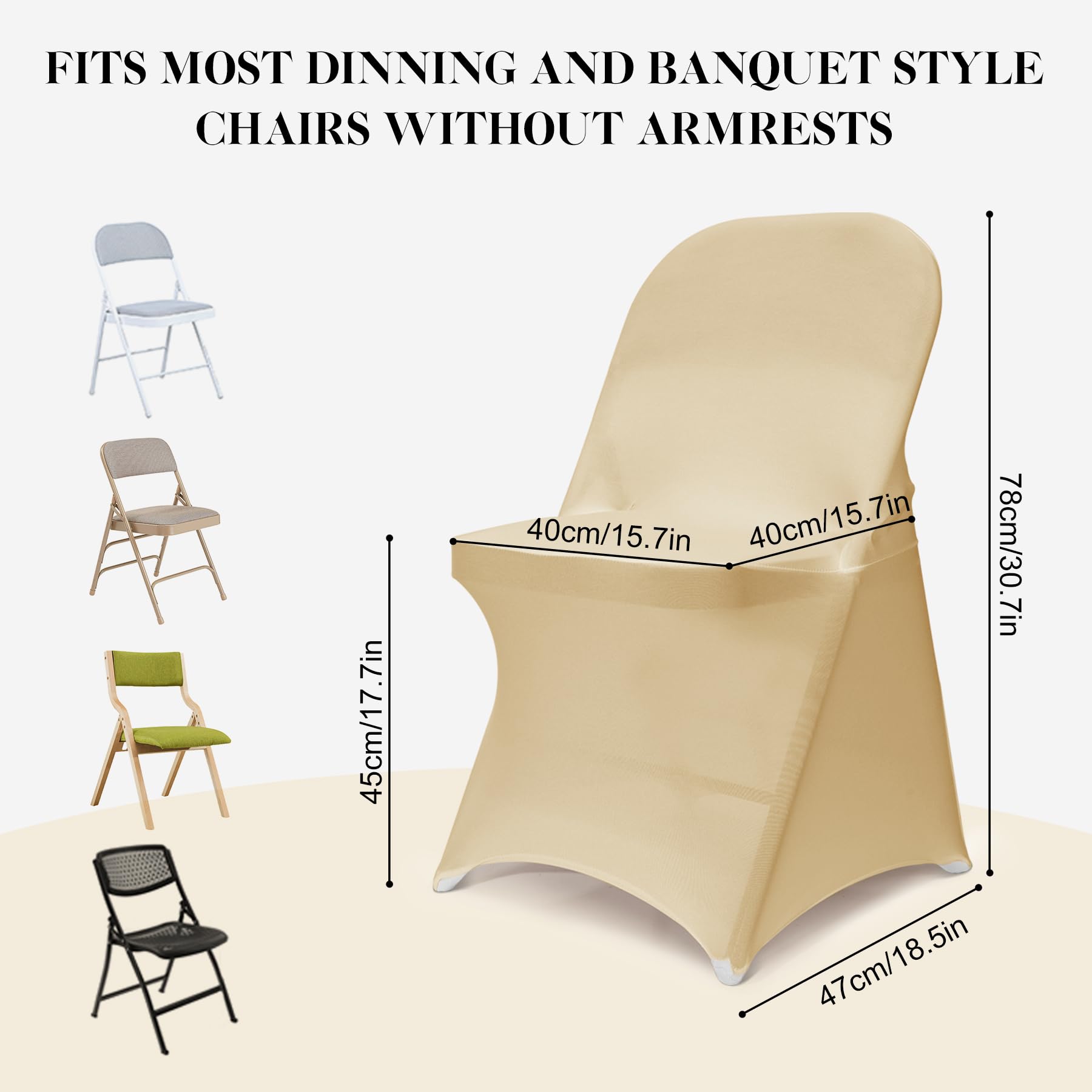 AZAMIA Stretch Folding Chair Covers 30pcs Spandex Chair Covers Protector for Wedding Party Dining Banquet, Washable Universal Fitted Chair Slipcovers for Celebration Birthday (Champagne, 30pcs)