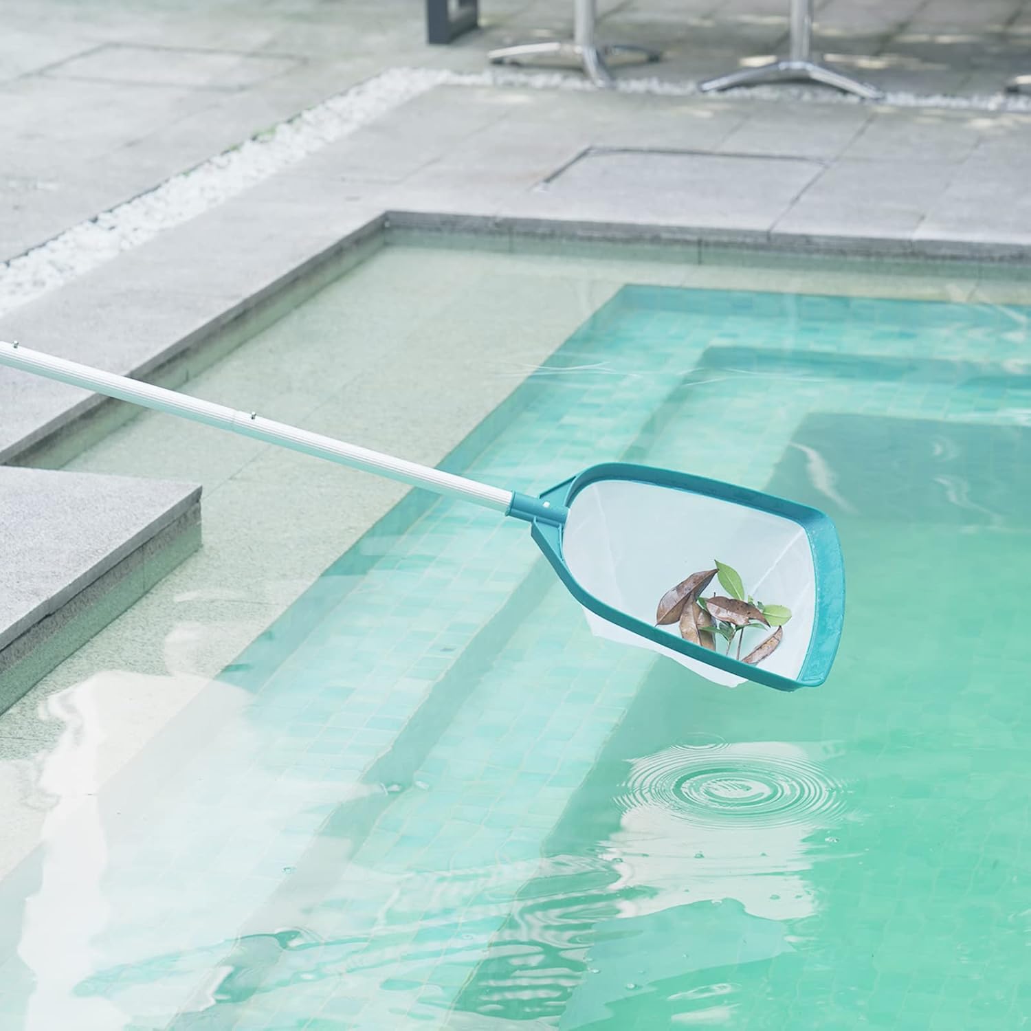 POOLWHALE Swimming Pool Leaf Net Skimmer Rake - Adjustable Aluminum Pole & Fine Mesh for Easy Cleaning