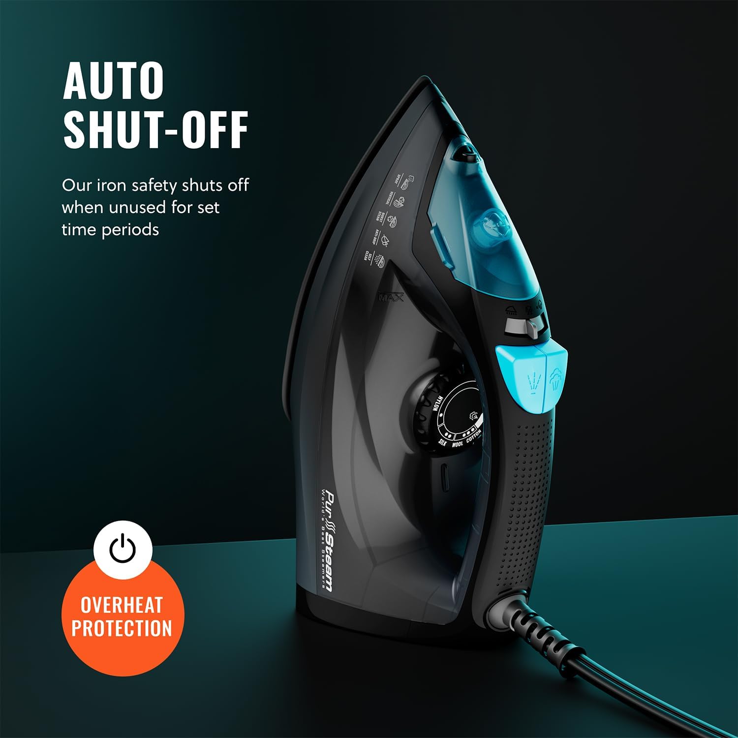 PurSteam Professional 1250W Steam Iron - Powerful Steamer with Burst of Steam & Non-Stick Soleplate