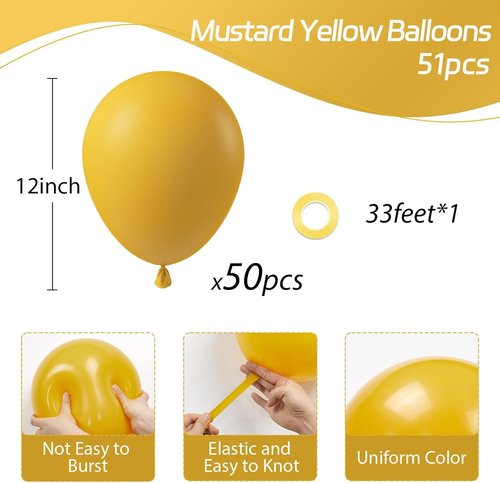 Mustard Yellow Balloons - 12-Inch Latex Party Balloons | 50-Pack for Fall, Thanksgiving & Baby Showers